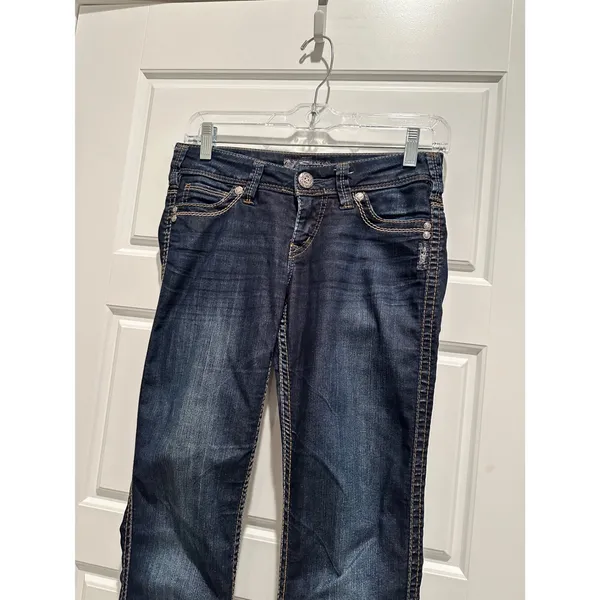 Silver Jeans Co Frances 18" Slim Bootcut Dark Wash Denim Jeans 25 Western Grunge - Image 2