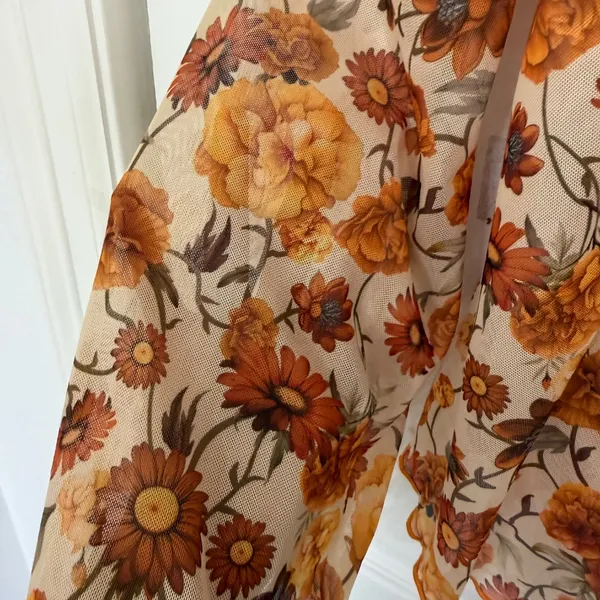 Floral Print V Neck Long Sleeve Bow Tie Front Sheer Blouse Top - Image 8