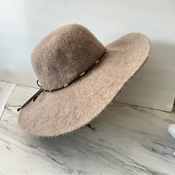 Something Special Floppy Wide Brim Wool Hat Brown Tan - Image 4