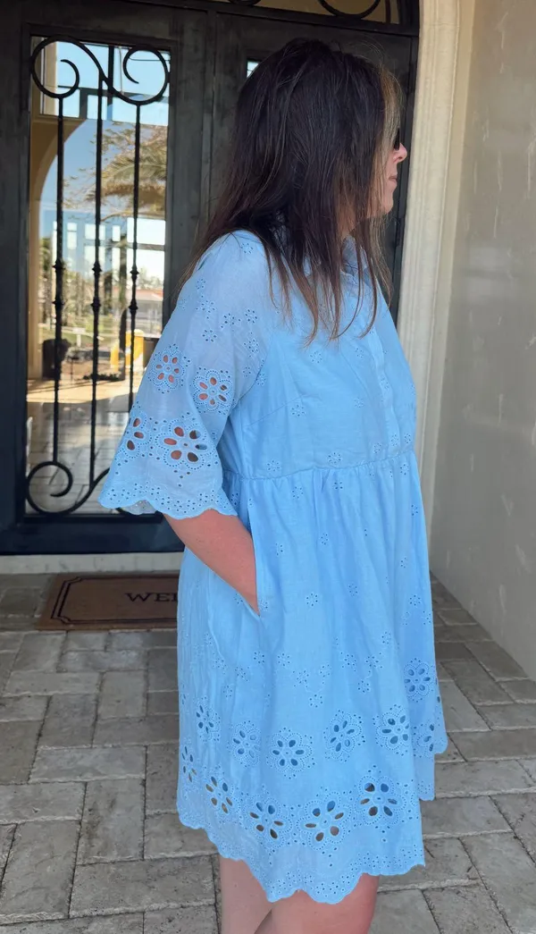 Boutique Embroidered Eyelet Shirt Dress - Image 2