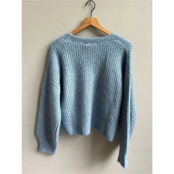 NA-KD Oversized Knitted Cardigan NWT Cozy Light Blue Chunky Sweater Size Small - Image 3