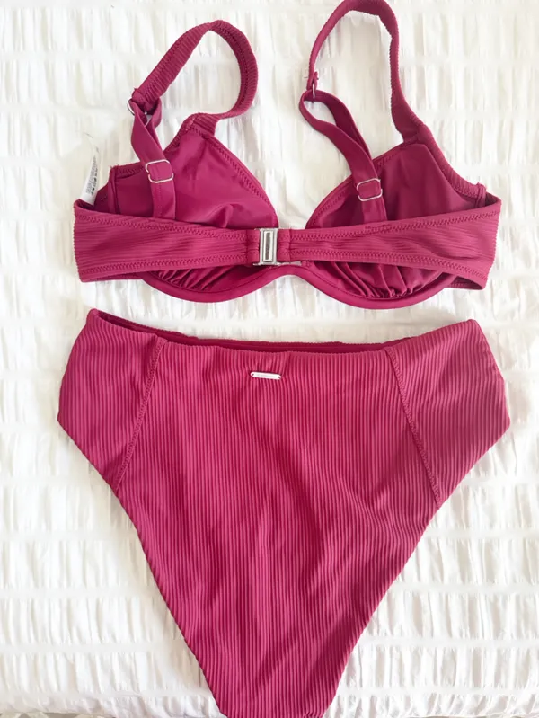 Berlook High Waist Full Coverage Bikini Jacquard Medium Red - Image 8