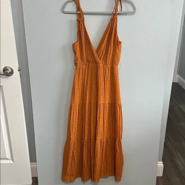 Lush Womens Maxi Dress Camel Tiered Surplice Tie Strap Boho Small - Image 2