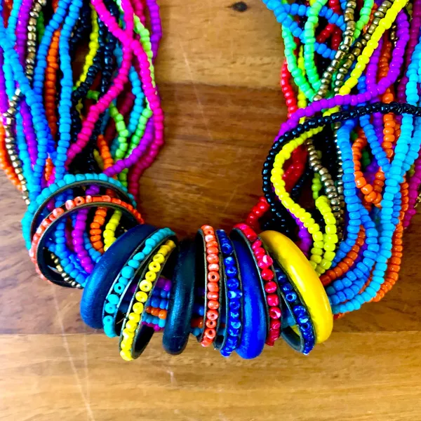 Colorful Multi Strand Seed Beaded Chunky Necklace - Image 2