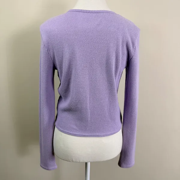 Aerie Lavender Purple Waffle Knit Faux Wrap Long Sleeve Top V-Neck Medium - Image 3