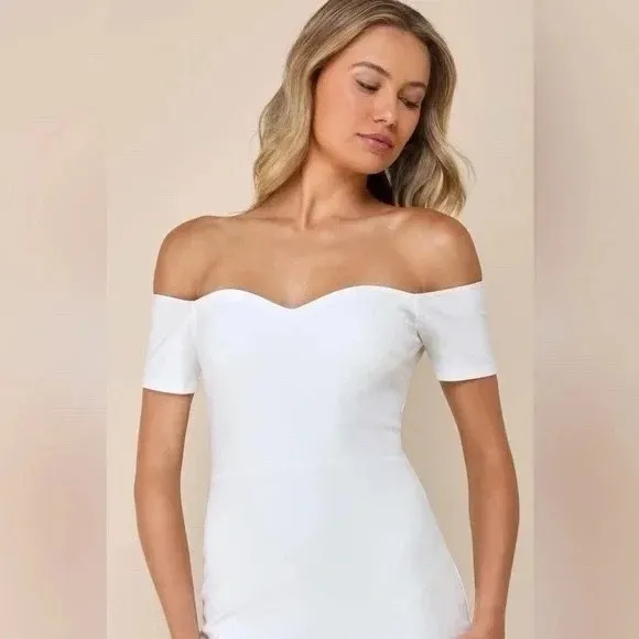 Lulus‎ How Much I Care Ivory Off-The-Shoulder Midi Dress Size S - Image 5