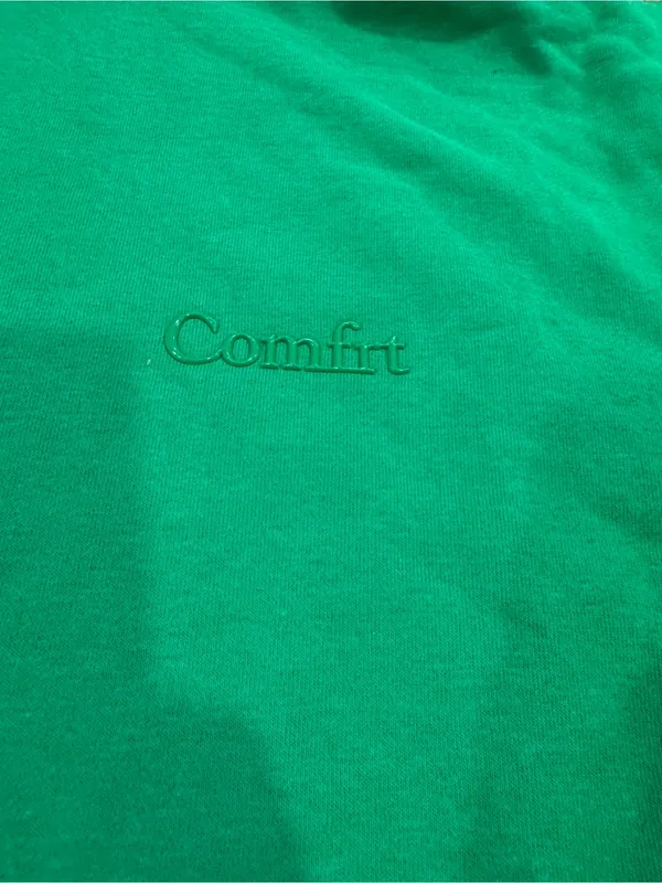 Comfort Colors Emerald Green Hoodie with Red & White Stripe Trim - Image 3