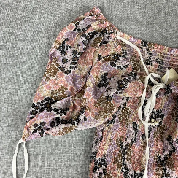 Free People Blouse Womens Small Off Shoulder Puff Sleeve Cropped Floral - Image 11