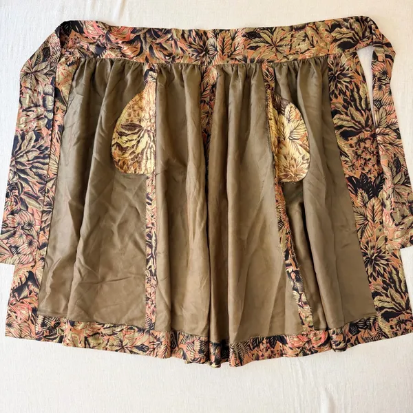 Handmade Tropical Wrap Midi Skirt Womens S Bronze‎ Olive Palm Leaf Pockets - Image 5