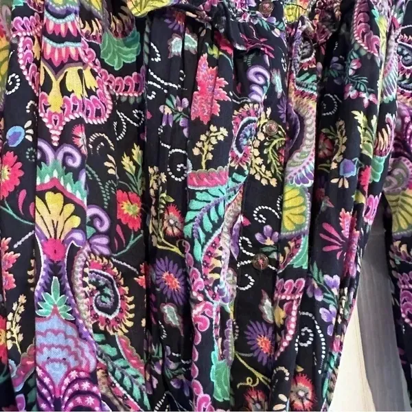 NWT Anthropologie Mini Dress Paisley Vibrant Boho Smocked Collar‎ Med - Image 4