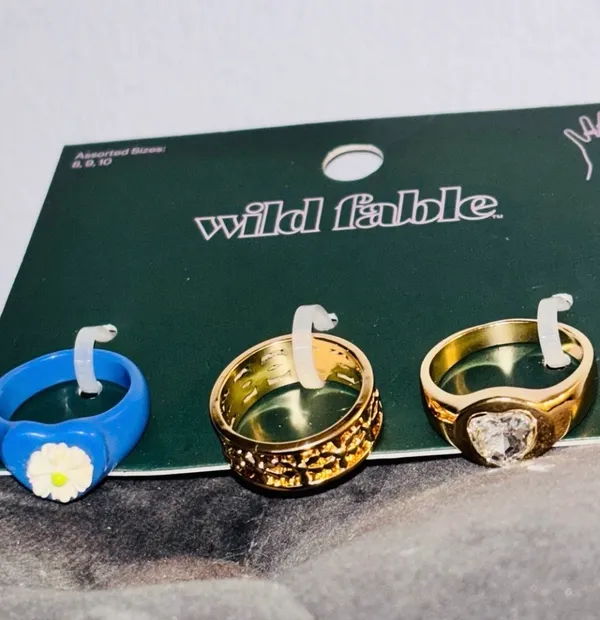 Wild Fable Heart and Flower Statement Band Ring 3pc set - Image 3