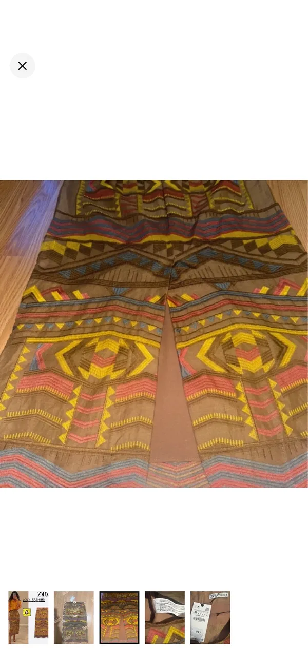 Zara Geometric Embroidered Midi Skirt in Mustard, Pink & Brown - Image 5