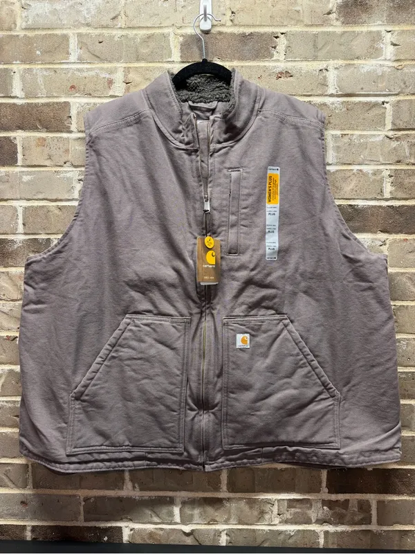 Carhartt Washed Duck Mock Neck Vest Taupe Gray Sherpa Lined Zip Up Plus Size 3X - Image 3