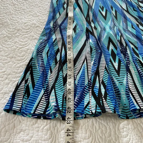 Perceptions Vibrant Blue Patterned Midi Dress Size Medium - Image 10