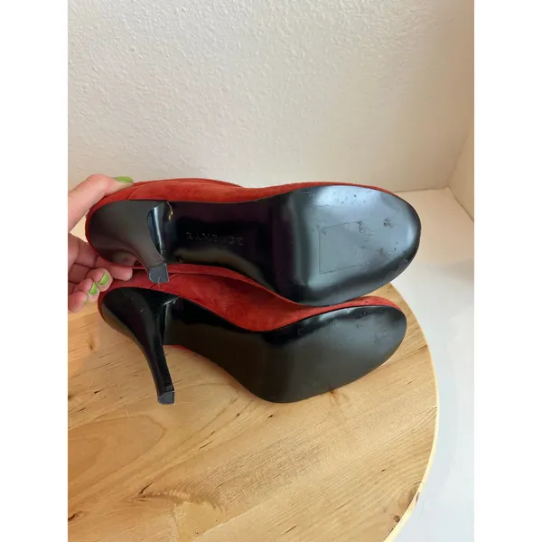Red Soft Suede Slouchy Heeled Boots Mid Calf Bow Tie Pull On Size 9.5 Rampage - Image 3