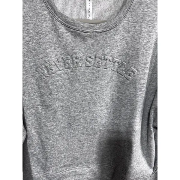 Fabletics Women's Large Gray Sweatshirt Never Settle Graphic Pullover - Image 6