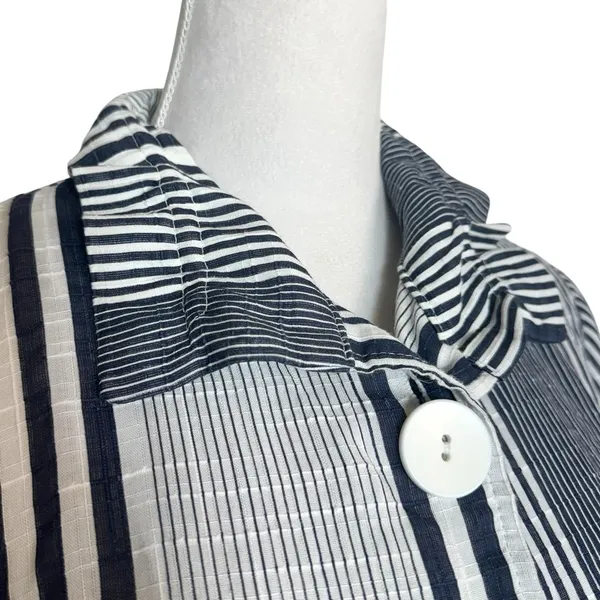 DAMEE Oversized Striped Button Up Shirt Small Wire Collar Blue Lagenlook Artsy - Image 4