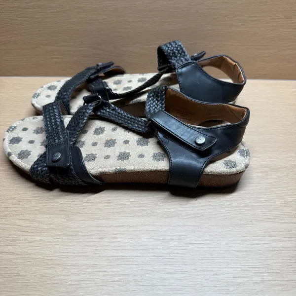 Drexlite Ardell Black Strappy Sandals Size‎ 9M Braided Comfort Cork Footbed Boho - Image 3