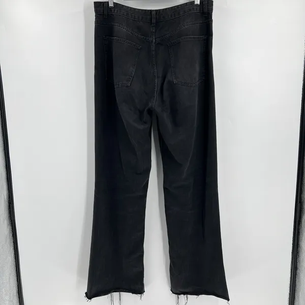 Zara High Rise Waisted Wide Leg‎ Raw Hem Black Denim Jeans Women's Size 14 - Image 7