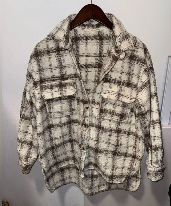 12th Tribe Beige Plaid Textured Jacket - Image 3