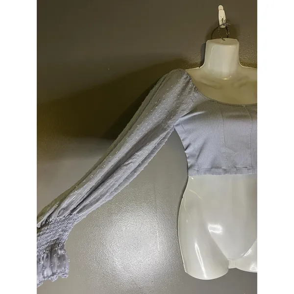 Urban Outfitters Blouse Womens Medium Purple Scoop Neck Sheer Sleeve Cropped Top - Image 4