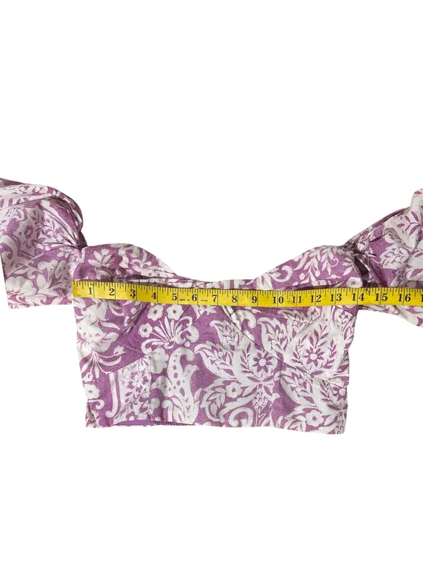 Abercrombie & Fitch NWOT Purple Floral Puff Sleeve Smocked Crop Top S - Image 5