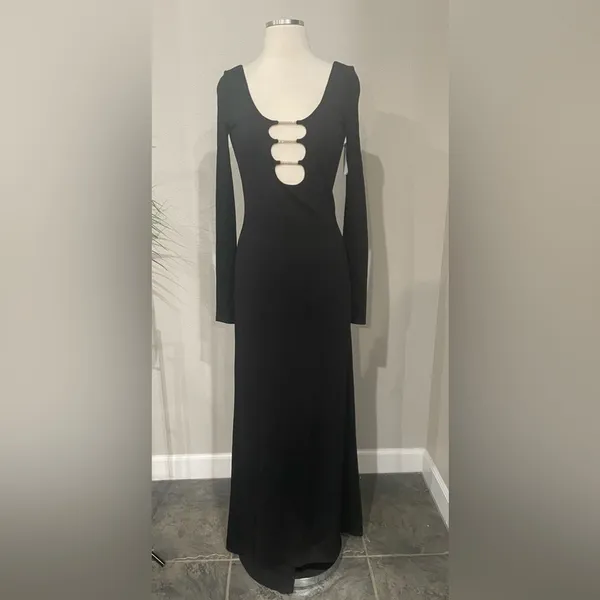 New! Alice + Olivia Kalena Plunge Crystal Jersey Cut Out Maxi Dress Sz‎ 8 $550 - Image 5