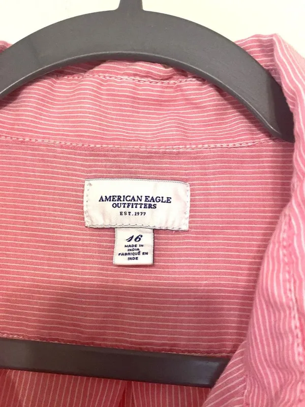 Women's American Eagle Outfitters Pink White Striped Button Down Shirt Size 16‎ - Image 2