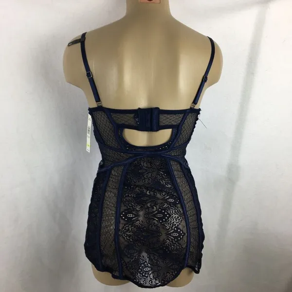 Tahari Blue Padded Sheer Camisole Lace Bra Corset Top 34B NEW - Image 3