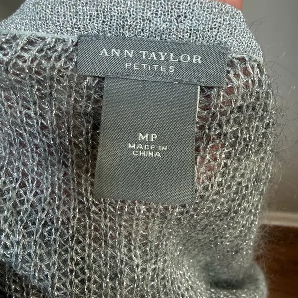 Ann Taylor petites medium silver grey angora wool sweater rhinestone button - Image 6