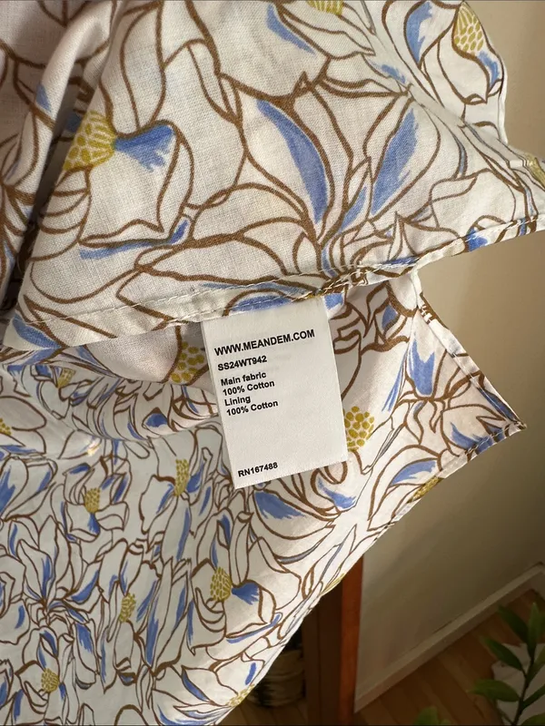 ME+EM Magnolia Print Cotton Top Cream Blue Size 6 - Image 3