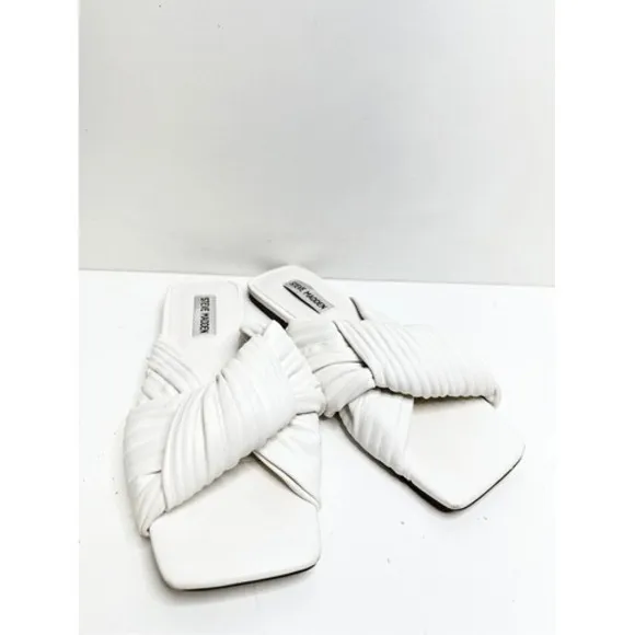 Steve Madden Mentor White Ruched Knotted Square Toe Flat Slide Sandals 8.5M - Image 3