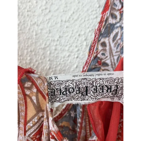 Free People Red Boho Paisley Print Festival Tank Draped Flowy Tie Back Women’s M - Image 4