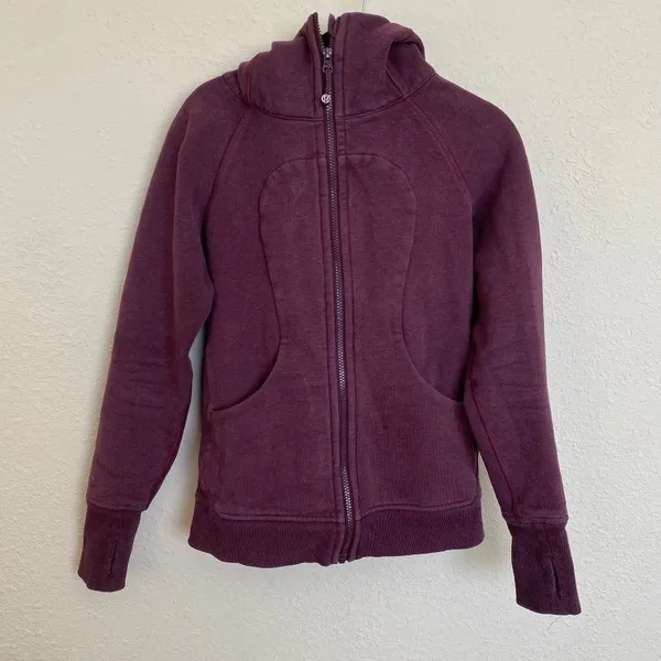 Lululemon zip up Scuba Classic Cotton Fleece Heathered Bordeaux Drama size‎ 4 - Image 4