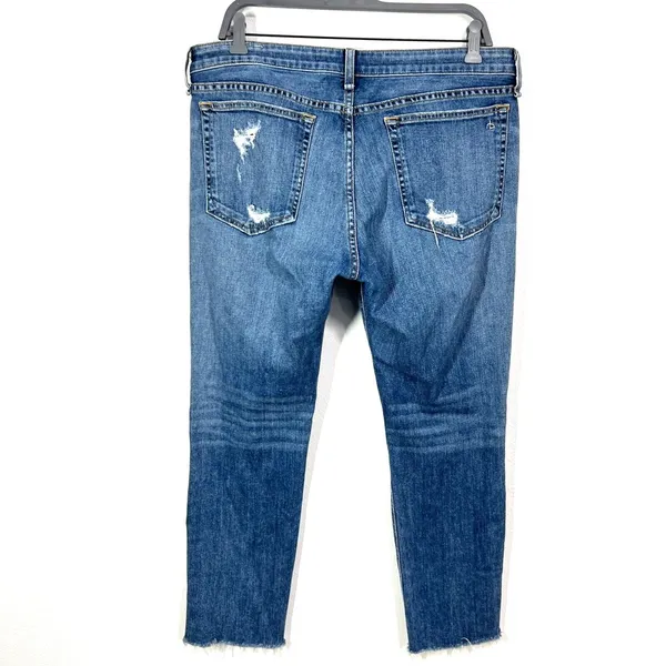 Rag & Bone Dre Low-Rise Boyfriend Marie Womens 32 Denim Blue Distressed‎ Raw Hem - Image 4