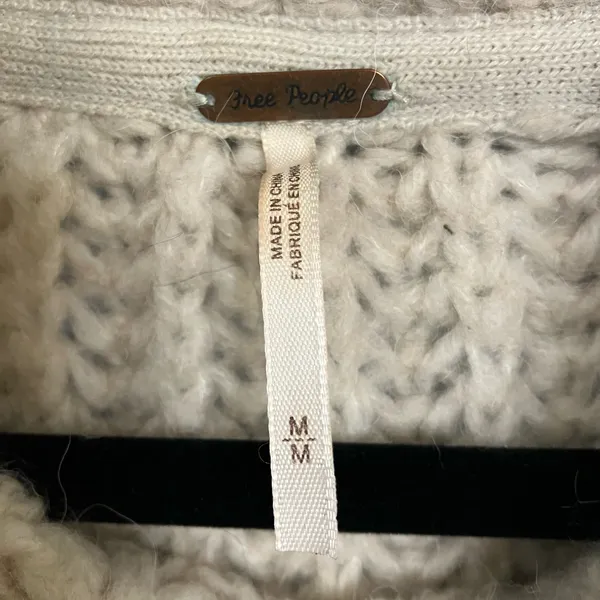 Free People Women's Cream Chunky Knit Cowl Neck Sweater Size Medium - Image 5