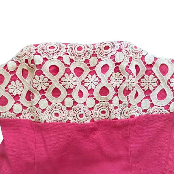 Lilly Pulitzer Textured Pink Cotton & White Lace Strapless Shift Dress Resort - Image 2