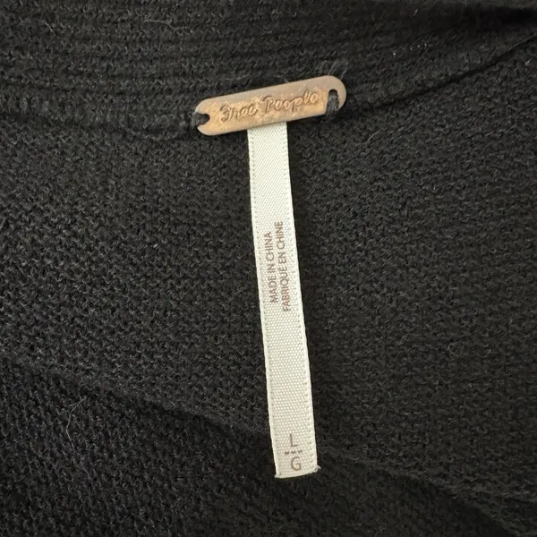 Free People Criss Cross Front Sweater Hi Lo Hem Slit Sleeve Cuffs Black Sz Large - Image 5
