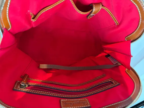 Dooney & Bourke Pebbled Leather Dome Satchel Bag Navy Blue Brown Trim - Image 10