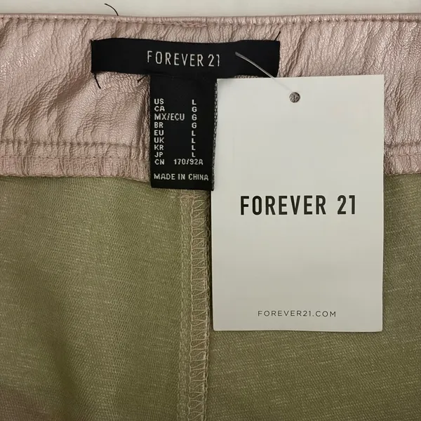 Forever 21 Metallic Pink Faux Leather Wide Leg Pants High Rise Slit Hem Large - Image 14