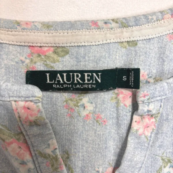 Lauren Ralph Lauren Sleep Top Womens S Blue Floral Short Sleeve Cotton Lounge - Image 3