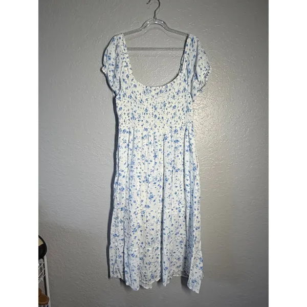 Aeropostale Babydoll Midi Dress Smocked Floral Milkmaid Fairy Garden Whimsy XL - Image 8