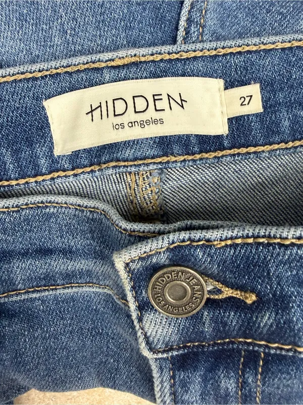Hidden Wide Leg Distressed Hem Blue Jeans - Image 3