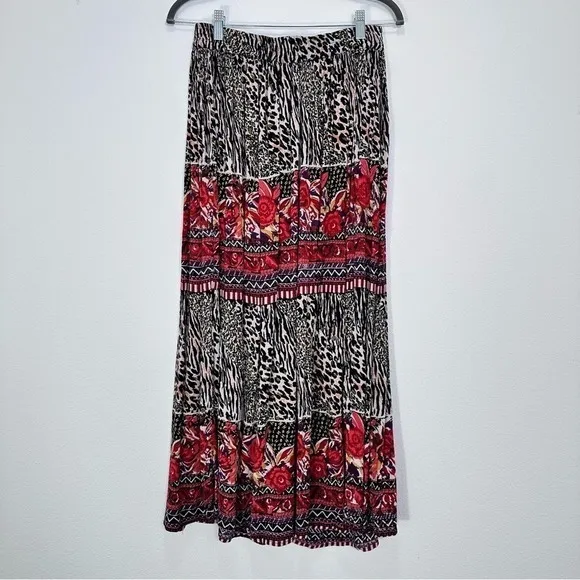 Vintage Flowy‎ Animal Print Boho Eclectic Artsy Pull On Maxi Skirt Maximalism - Image 8