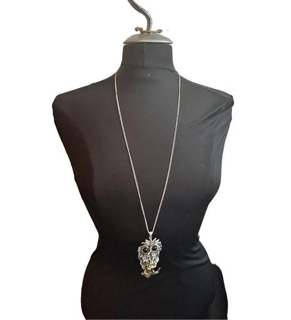 Black eyed own silver long necklace rhinestones and colorful! - Image 2
