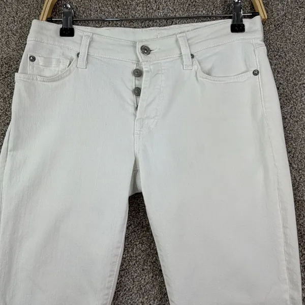 7 For All Mankind Jeans Women 26 White Low Rise Straight Y2K Made USA Button Fly - Image 10