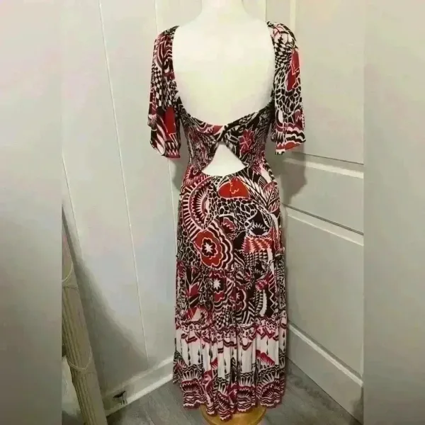 Anthropologie Maxi Tiered Dress Small Brown‎ Orange Bohemian Cutout Boho $180 - Image 4
