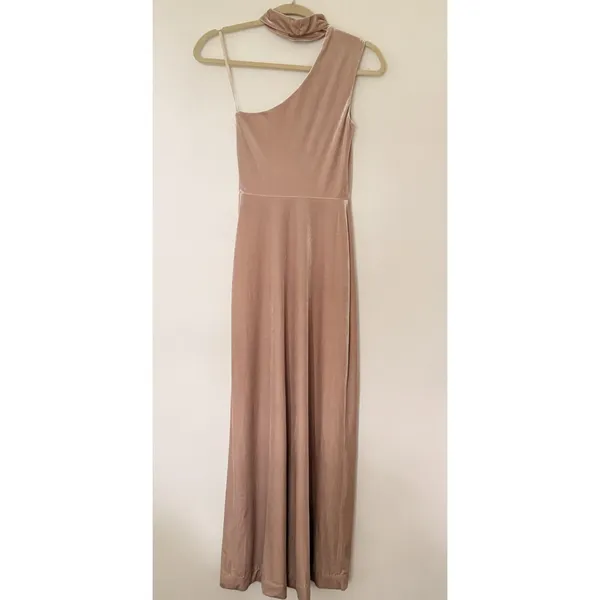 Revelry Margot Velvet Dress Gold Champagne Cut Out Choker Slit Gown Holiday Sz 0 - Image 2