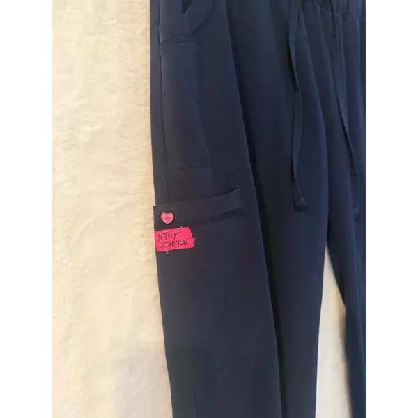 Betsey Johnson Navy Blue Scrub Pants‎ Womens Medium Cargo Jogger Elastic Waist - Image 2