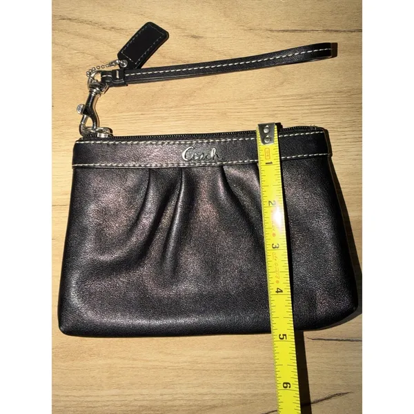 COACH Corner Zip Wristlet Signature Leather‎ Handbag Small - Black S - Image 6